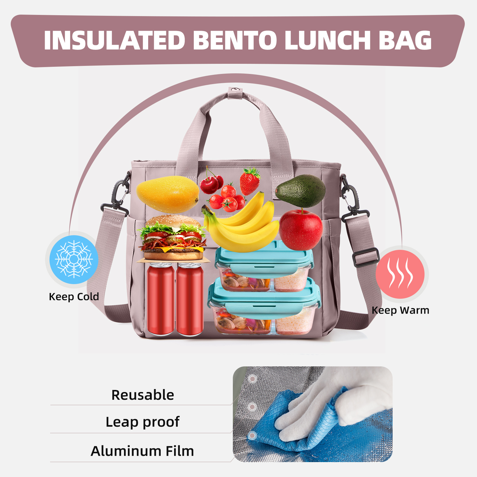 Large Lunch Bag Insulated Cooler Bag Lunch Box, Thermal Bag for Work Picnic, Portable Cool Box Reusable Tote Lunch Bag Carry Bag