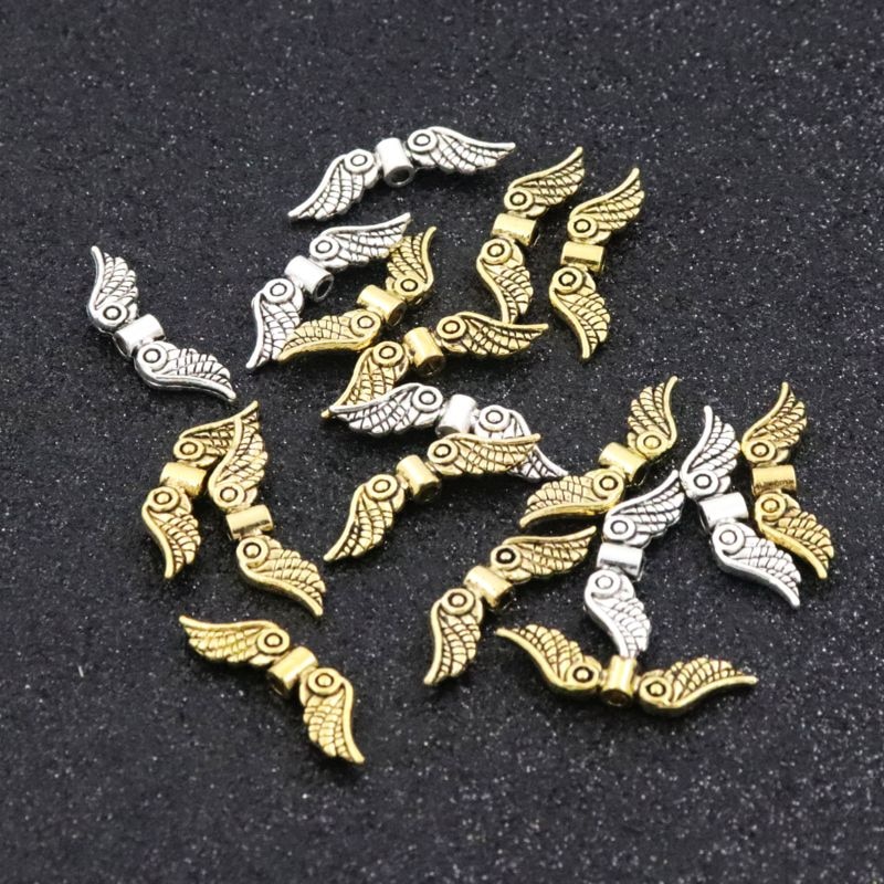 50Pcs Width 24MM Hole 1.8mm Wing SilverColor Gold Metal Spacer Beads For Jewelry Finding Jewelry Beads Handmade DIY Accessories