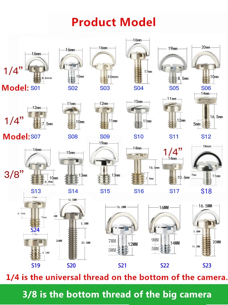 3 uds SLR, tornillo de placa rápida de 1/4 pulgadas con extensión de cabezal, 3/8 trípode, tornillo de cámara corta, conjunto para 1/4 y 3/8 tornillos de cámara