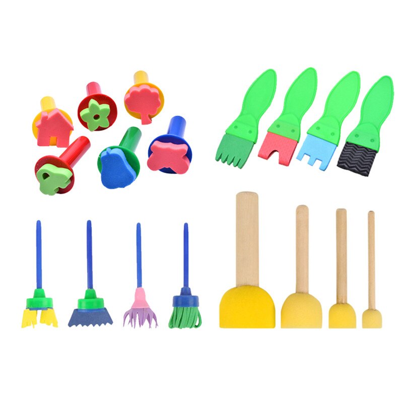 18 stk / sæt diy maleri værktøjer frimærker legetøj blomsterstempel svamp børste sæt kunstforsyninger til børn: Default Title