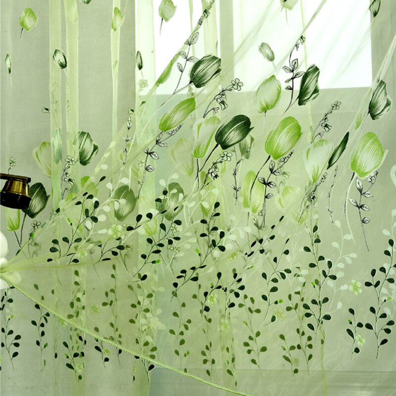 Cortinas de tul de tulipán para dormitorio de niños, visillo moderno de color púrpura para puerta, cocina y ventana, sombreado solar, 100x200cm