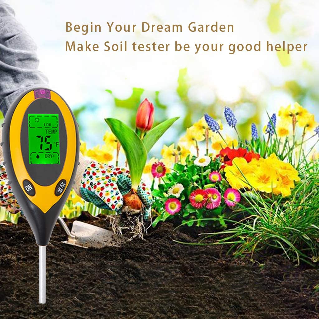 Testeur de sol 4 en 1, ph-mètre numérique, outil de mesure de la lumière du soleil, de l'humidité et de la température, pour jardin, ferme et pelouse