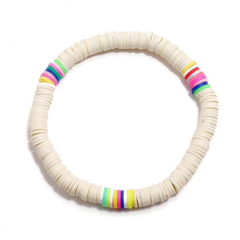 Bohemian Polymer Clay Beads Charm Bracelet Elastic Bangles Beaded Stretch Bracelet Handmade: White