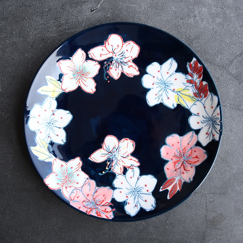 Hand-Painted Underglaze Ceramic Plate 8.5 Inches Dinner Plates Tableware: B