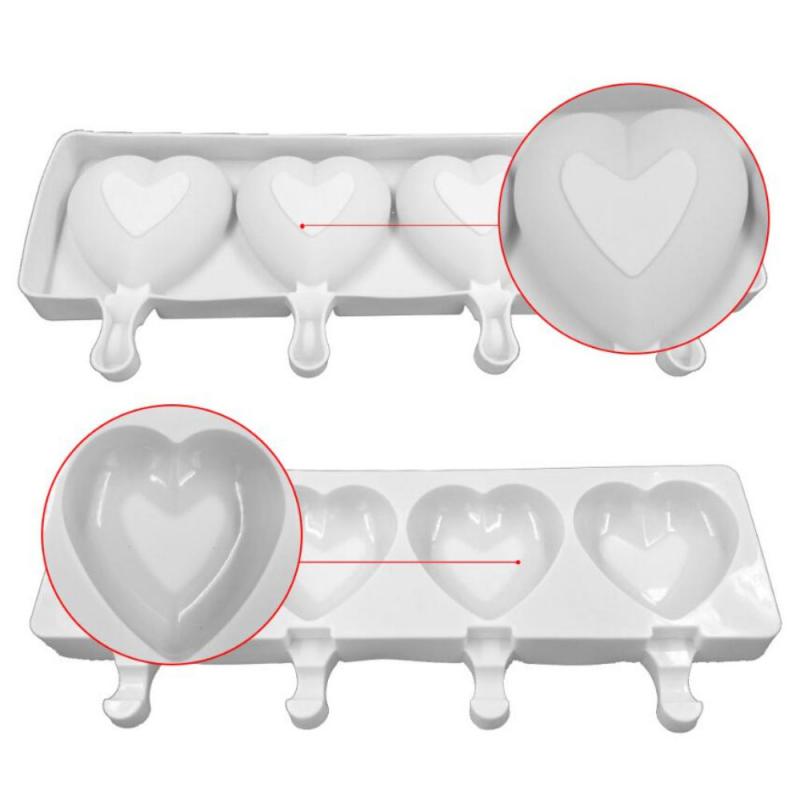 4 Hole Heart Shape Ice Cream Molds Love Heart Large Size Silicone Mold Uice Popsicle Ice Cream Frozen Mold Summer Kitchen DIY