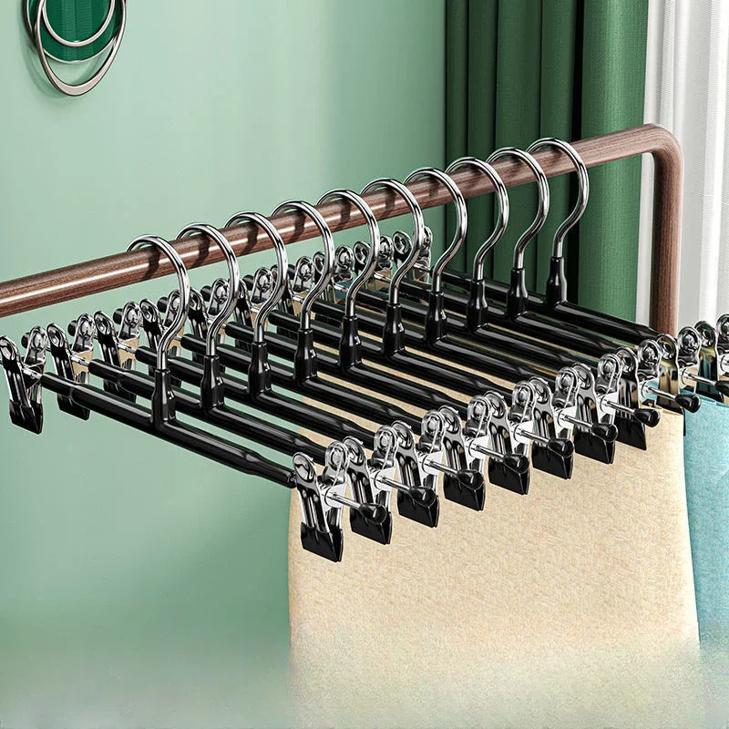 5/10/20PCs Dress Hanger Stainless Steel Pants Clip Clothes Racks Wardrobe Storage Organizer Coat Pants Tongs Skirt Hanger: M / black