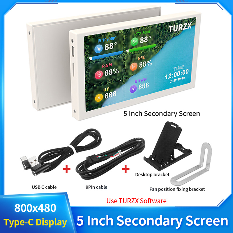 5-Zoll-USB-C-Sekundärbildschirm IPS 800 x 480 LCD-Computer-Hardware-Monitor, kein AIDA64-Display erforderlich, mit Gehäuse aus Aluminiumlegierung