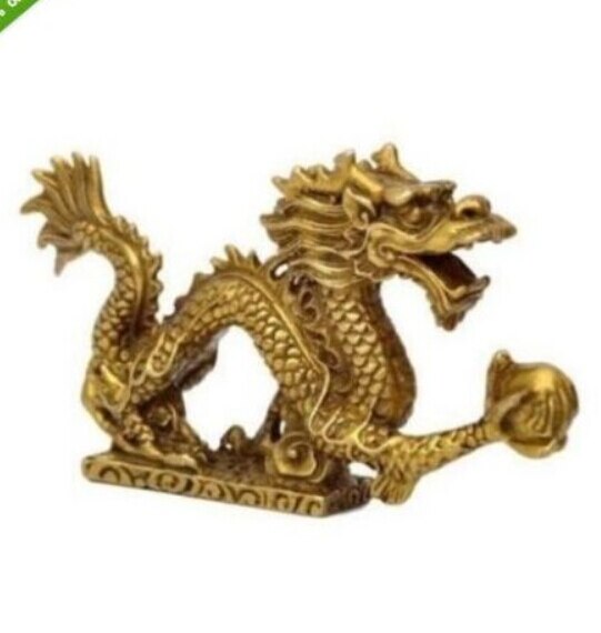 JP S0001 Chinese Bronzen Messing Dragon Beeldje Standbeeld Lange 13 cm