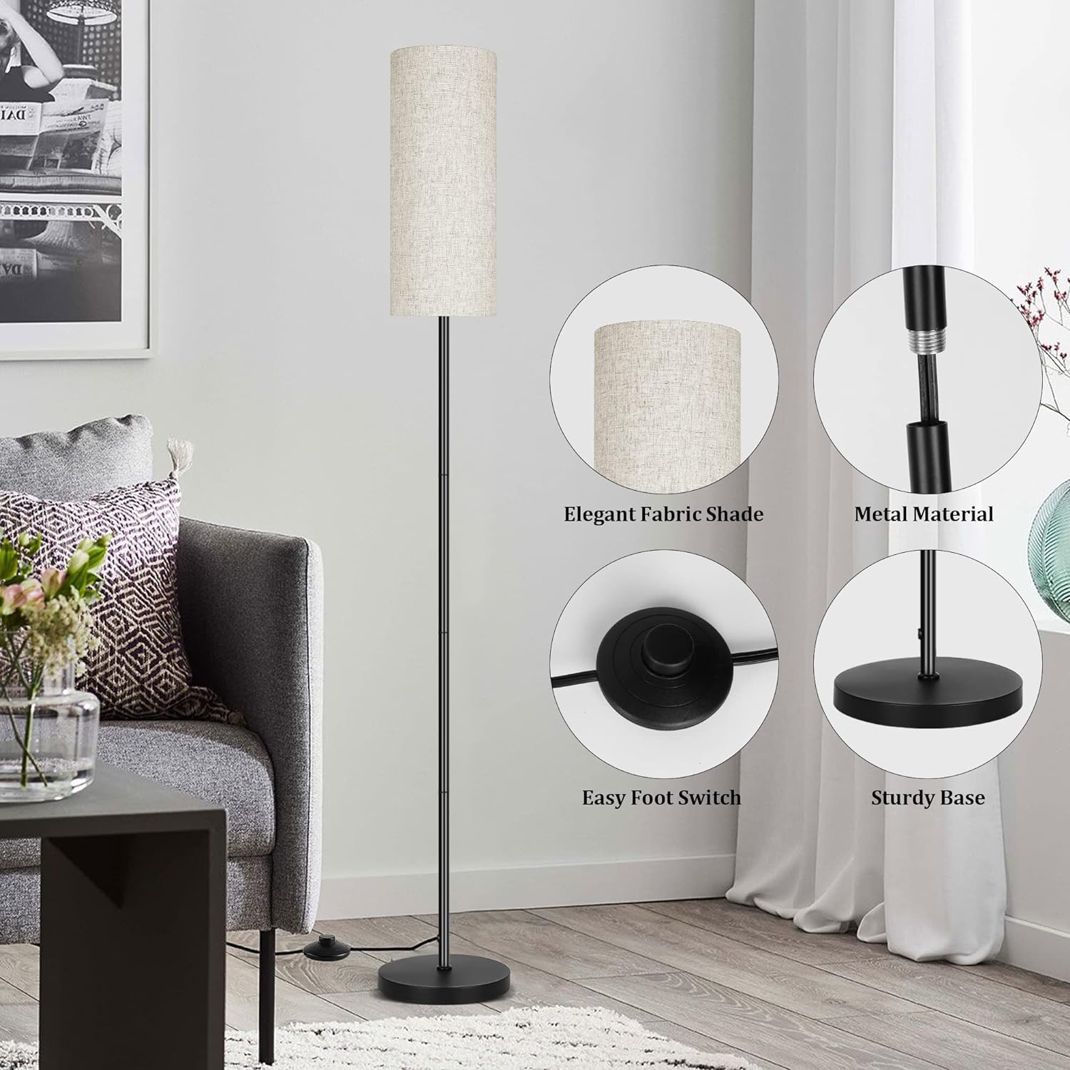 Gulvlampe til stue moderne stående lamper med lampeskjerm lampe med fotbryter til stue soverom barnerom kontor