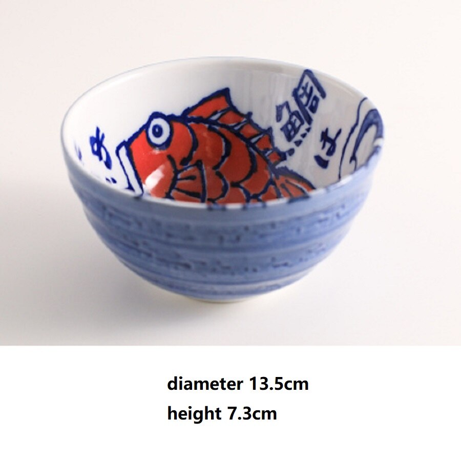 1 pc japansk skålplade keramisk skål underglasur fiskemønstret udsøgt husstand lavet i japan: Diameter 13.5cm