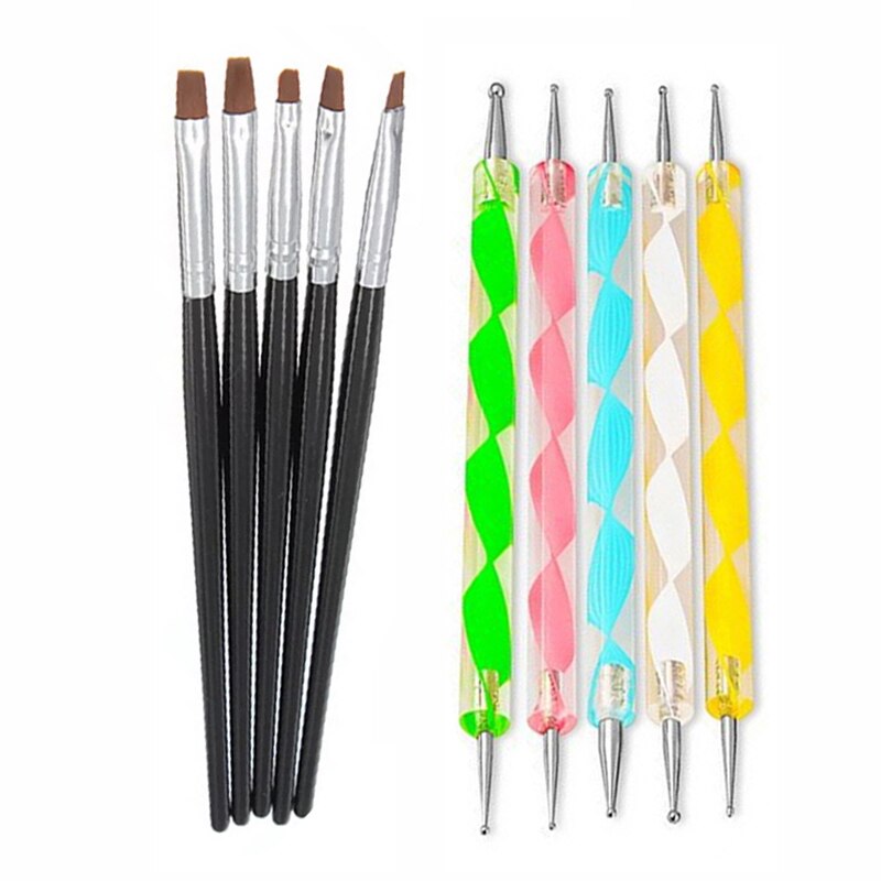 Juego de pinceles para uñas, pluma de doble punta, pincel para difuminado, pintura, Gel acrílico, herramienta de manicura artística: Amarillo claro