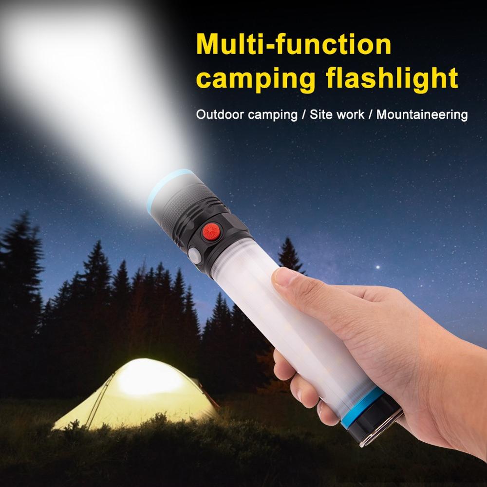 USB Rechargeable T6 LED Flashlight Work Light 8 modes Zoomable Power 18650 Torch With Hook Magnet For Camping Hiking Outdoor