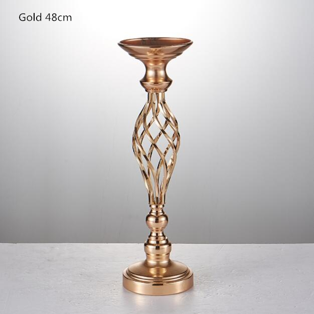 IMUWEN Hollow Gold/ Silver Metal Candle Holder Wedding Table Centerpiece Flower Vase Rack Home Hotel Road Lead Decor: Gold 48cm