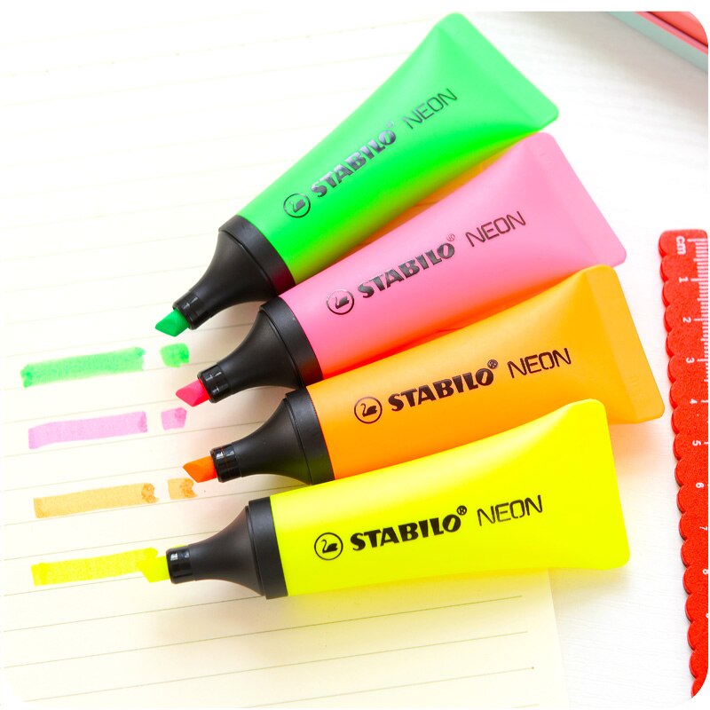 4pcs Stabilo Neon Highlighter Toothpaste Marker Pen Set Fluorescent Oblique Stationery Office Fax Copy School Supplies A6826