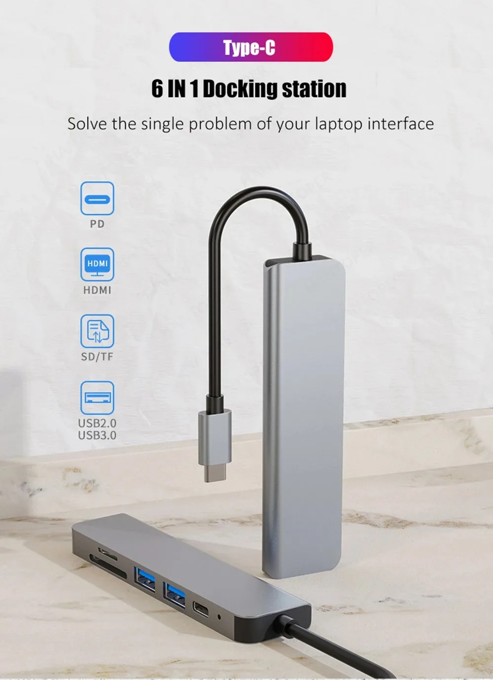 Adaptador USB C Hub tipo C 3,0 a tarjeta 4K HDMI SD TF PD divisor de carga rápida estación de acoplamiento Hub para teléfono MacBook ordenador