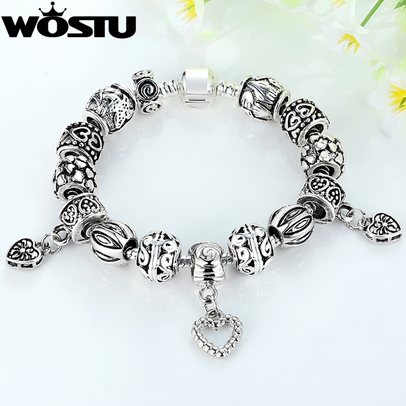 WOSTU Silver color DIY Beads Bracelet for Women Jewelry Original Charm Bracelets Pulseira XCH1431