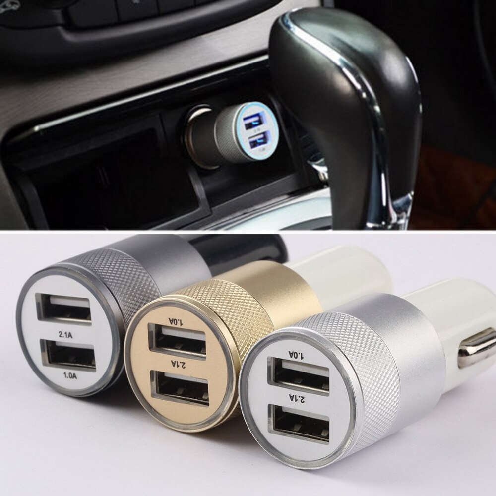 Newest 12V 24V 2.1A 1.0A Aluminium Dual USB 2-port USB Universal Car Charger Adapter for Normal USB Phone
