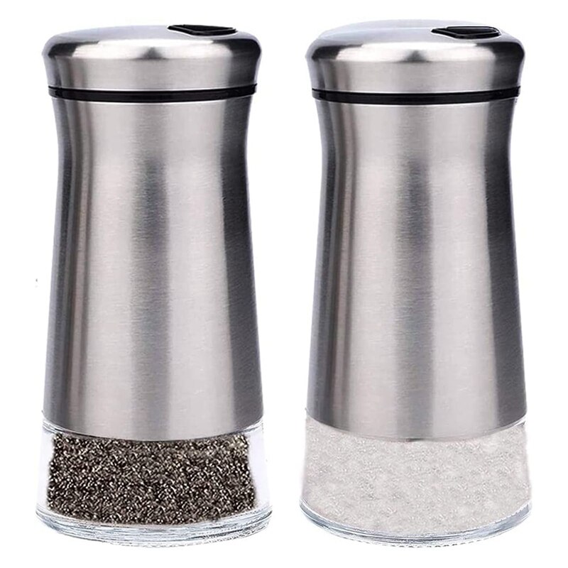 Salière Et Poivrière En Inox 304 - Lot De 2 - Capacité 10 Oz (environ 300 Ml) - 127 Trous, Avec Couvercle Et Poignée - Pour Cuisine, BBQ