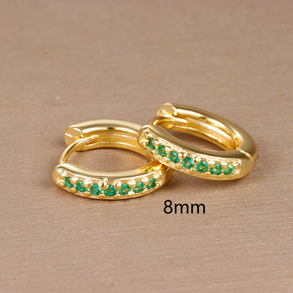 Pendientes de aro pequeños verdes de acero inoxidable para mujer, aretes Piercing de circonita con círculo redondo pequeño, joyería de tendencia personalizada, 2 uds.: Color amarillo claro