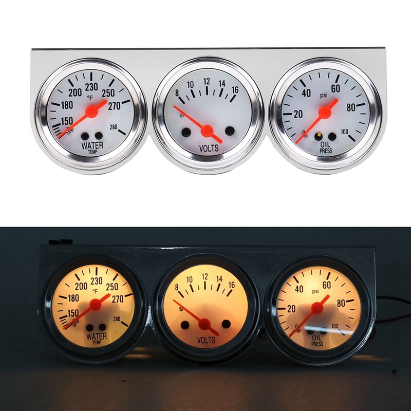 12V Triple Gauge Kit Three in One 2 Inch 52mm Mechanical Shell Water Temperature Oil Pressure Voltage Triple Meter