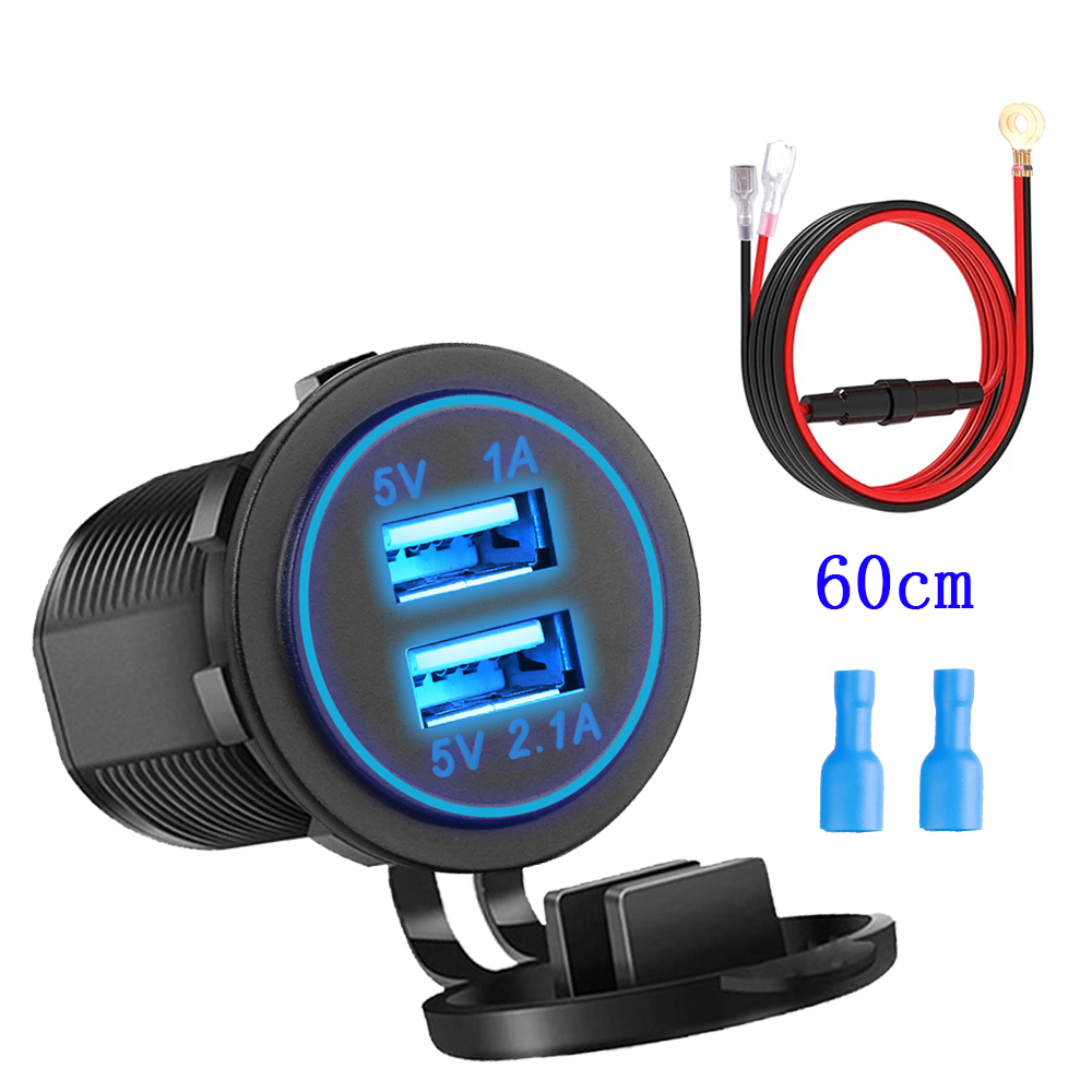 5V 3.1A 12V Dual USB Autolader met Paneel Waterdichte Power Adapter Stopcontact voor Voertuig Boot vrachtwagen Motorfiets: Bruin
