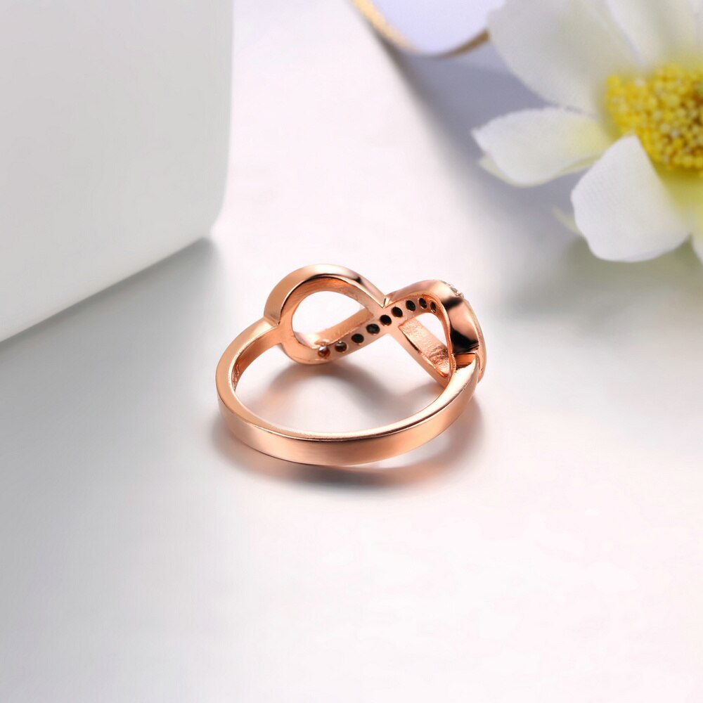 Infinity Rings for Women Rose Gold Crystal Zircon Couple Statement Ring for Girls Jewelry Accessories R407