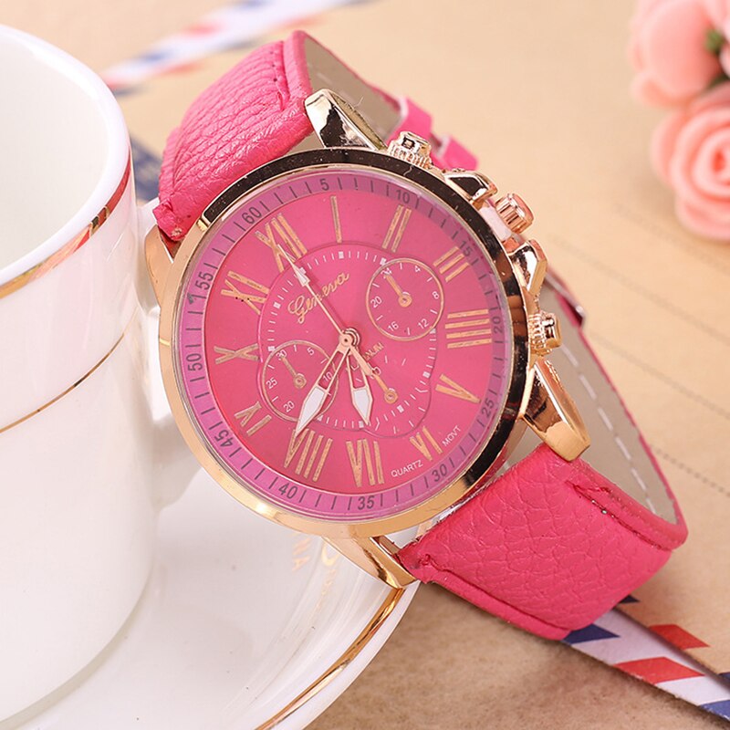 Drie-ogen horloge retro student koppel horloge mannen en vrouwen riem quartz trend horloge: Rozenrood