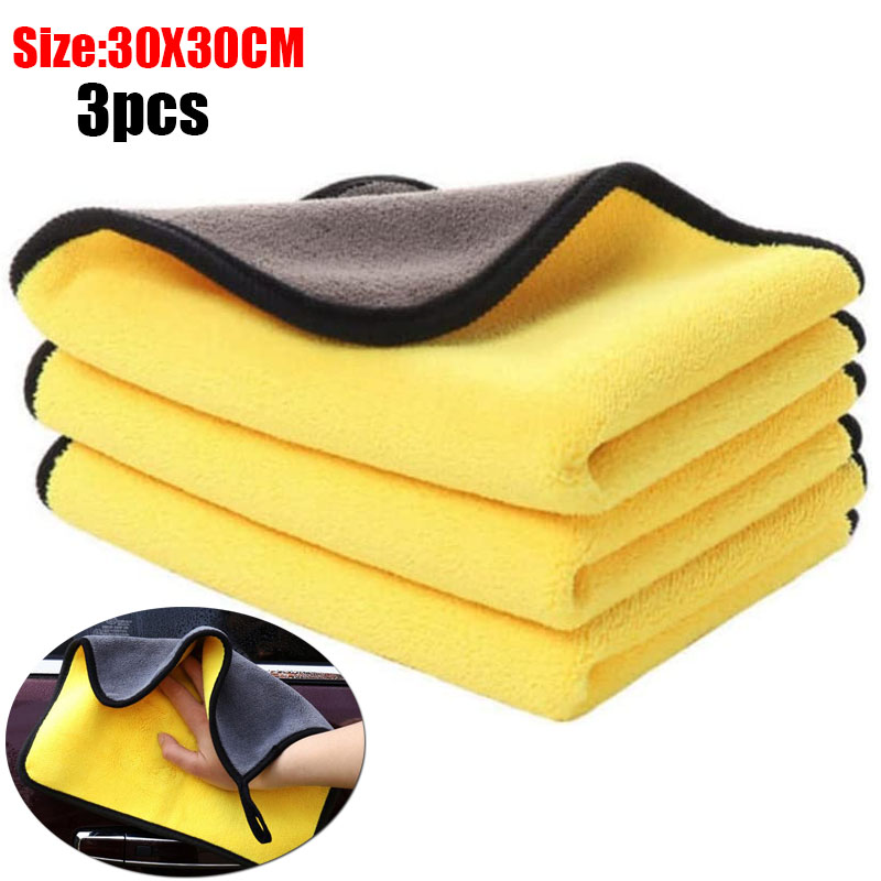 3 Stuks Microfiber Car Cleaning Handdoeken Wasstraat Drogen Doek Zomen Microfiber Handdoek Zorg Washandje Auto Detaillering Accessoires: Kleurloos