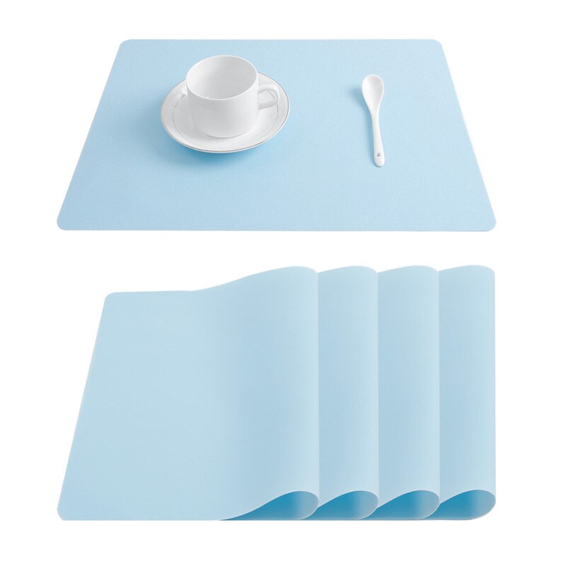 Set of 4 Silicone Placemats for Kitchen Dining Table Mat Set Heat Insulation Anti-Skidding Washable Durable Waterproof Kids Grey: Light Blue