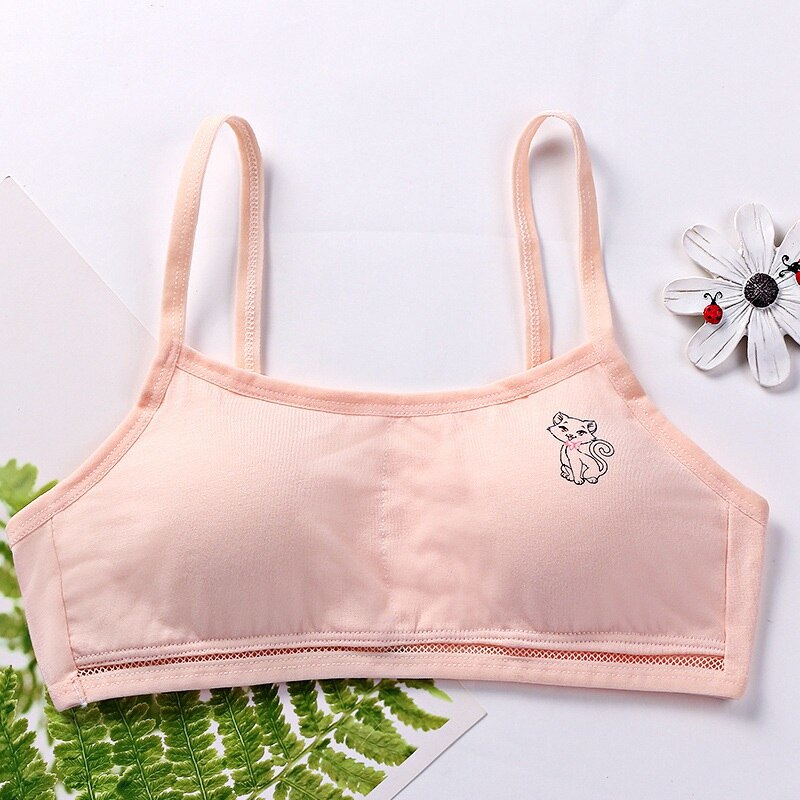 Cotton Puberty Girl Bra Breathable Teenager Girl Underwear Soft Girls Training Bra Wire Free Sport Bra with Pad Teen Lingerie: Light pink