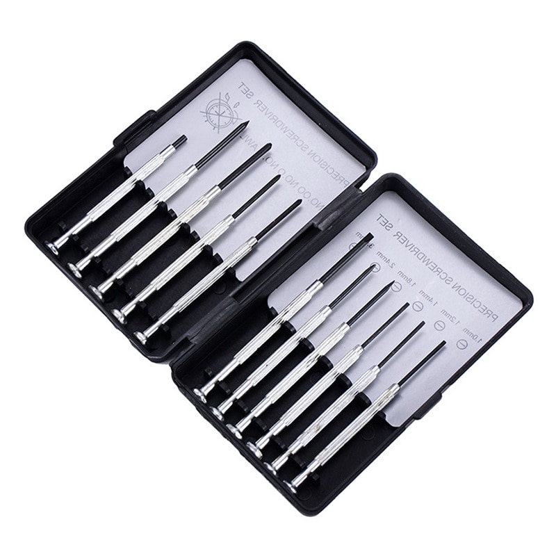 Set van 11 mini-schroevendraaiers van metaal voor nauwkeurige apparaten, horloges, telefoons, schroevendraaiers en gereedschap met doos
