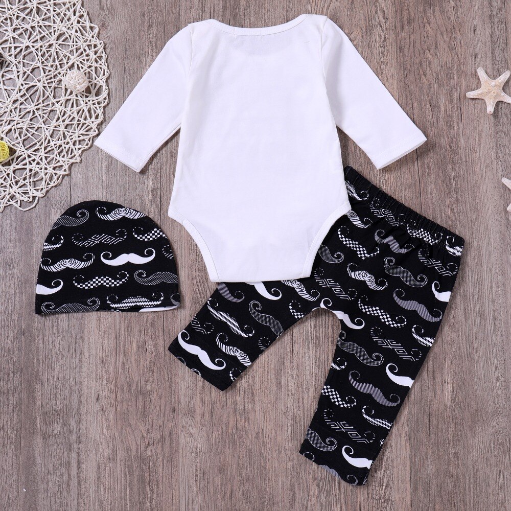 Cool litttle Man Baby boy clothing 2PCS Suit Baby Romper +Long Moustache Pants +Hat Newbon Baby boys Outfits Set