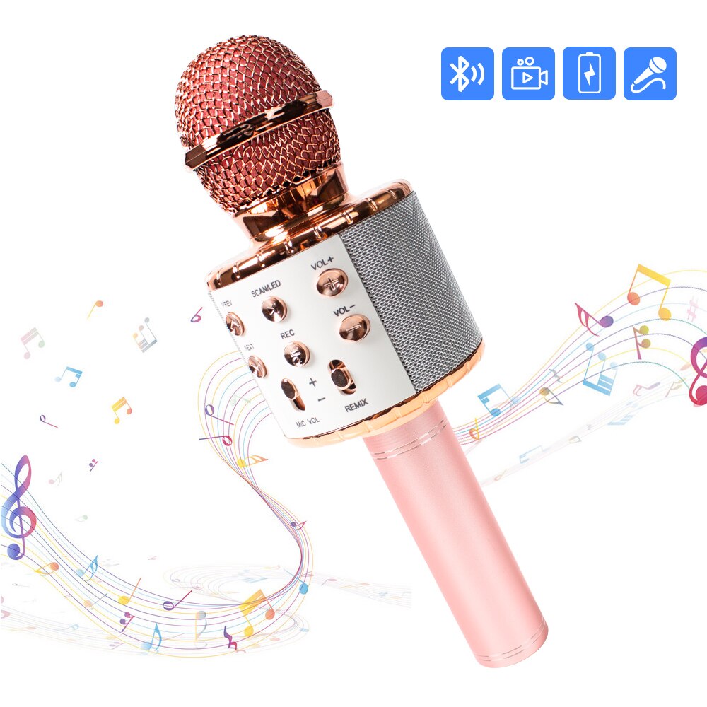 Ws858 Upgrade Karaoke Microfoon Led Verlichting Muziek Microfono Draadloze Microfoon Voor Familie Ktv Draagbare Zingen Mike: RoseGold