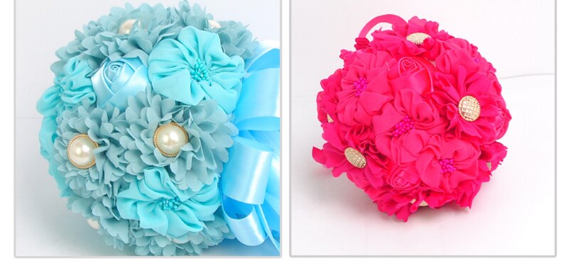 Fuksja niebieskie bukiety ślubne szyfonowa 20cm kwiaty bukiet druhny Ramos De Flores sztuczny bukiet De Mariage niska cena