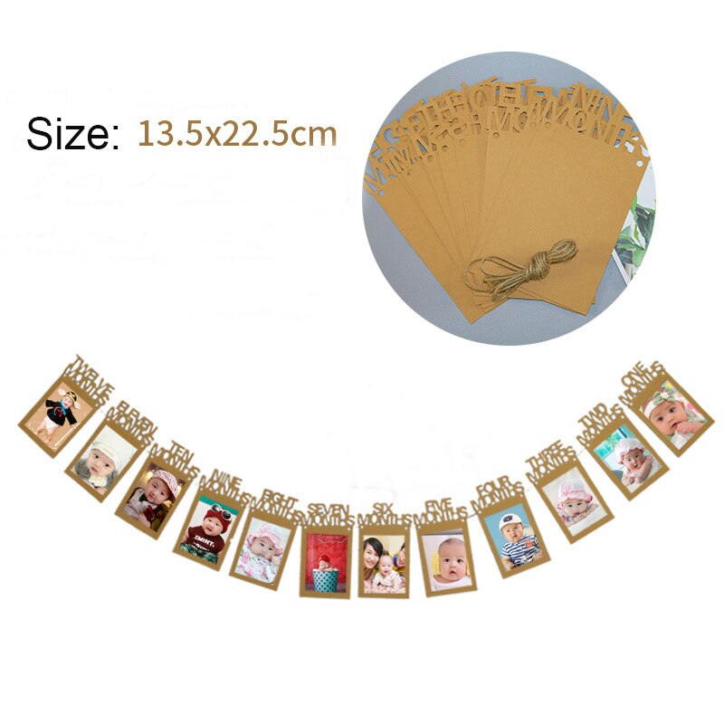 Marco de fotos de 12 meses, cartel para primer cumpleaños, decoraciones para primer bebé, niño y niña, suministros para fiestas de 1 año, dorado, rosa y plateado: Brown