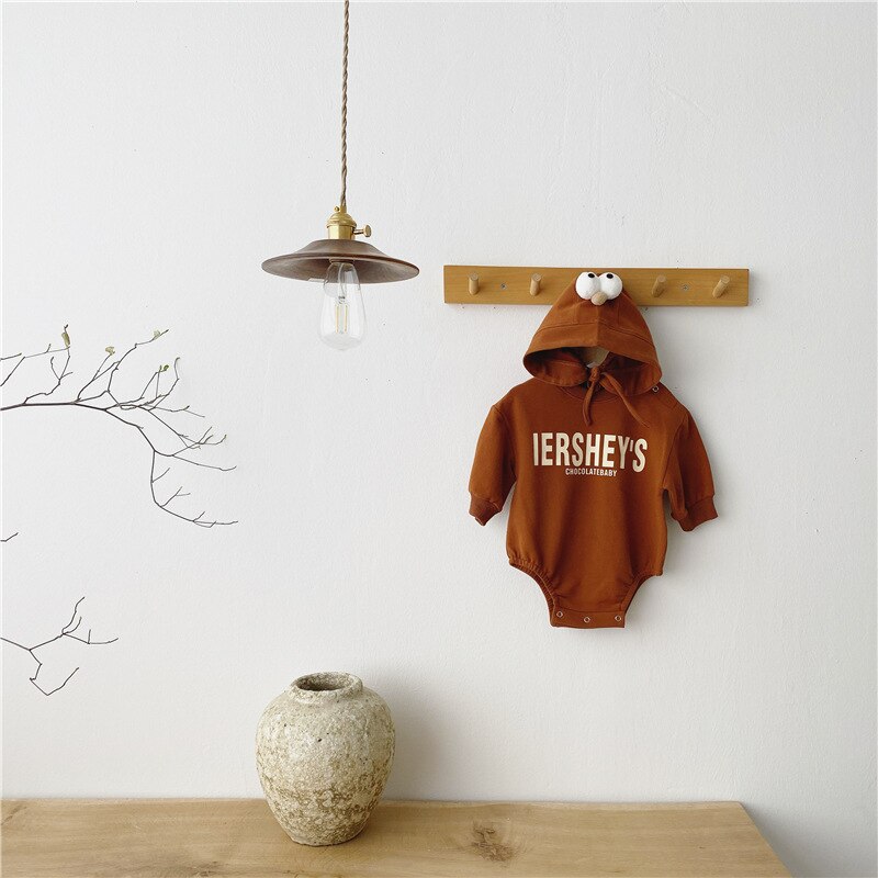 Spring Newborn Baby Bodysuit Infant Cotton Long Sleeve Baby Boy Letter Print Jumpsuit Girls Clothes With Hat: 5067brown / 9M   73cm