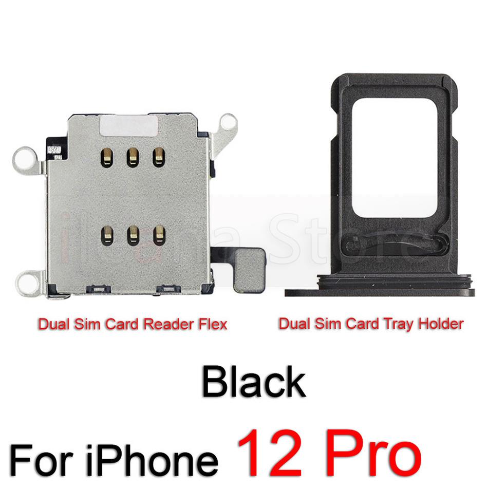 Original Dual Sim Card Reader Flex Cable For iPhone 12 Pro Max Sim Card Tray Slot Holder Adapter Socket Connector Replacement: 12 Pro Black