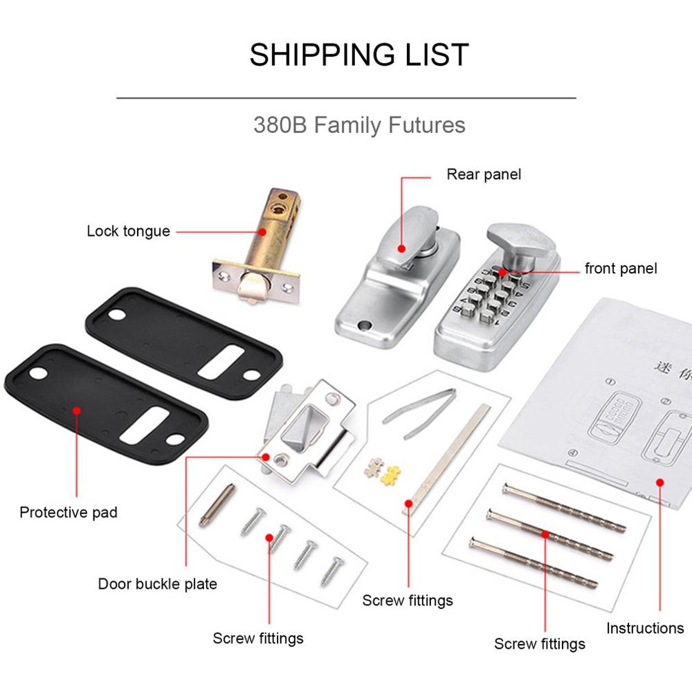 380B Digital Password Door Lock Mechanical Code Keyless Entry Door Lock Waterproof Generation Password Electronic Lock