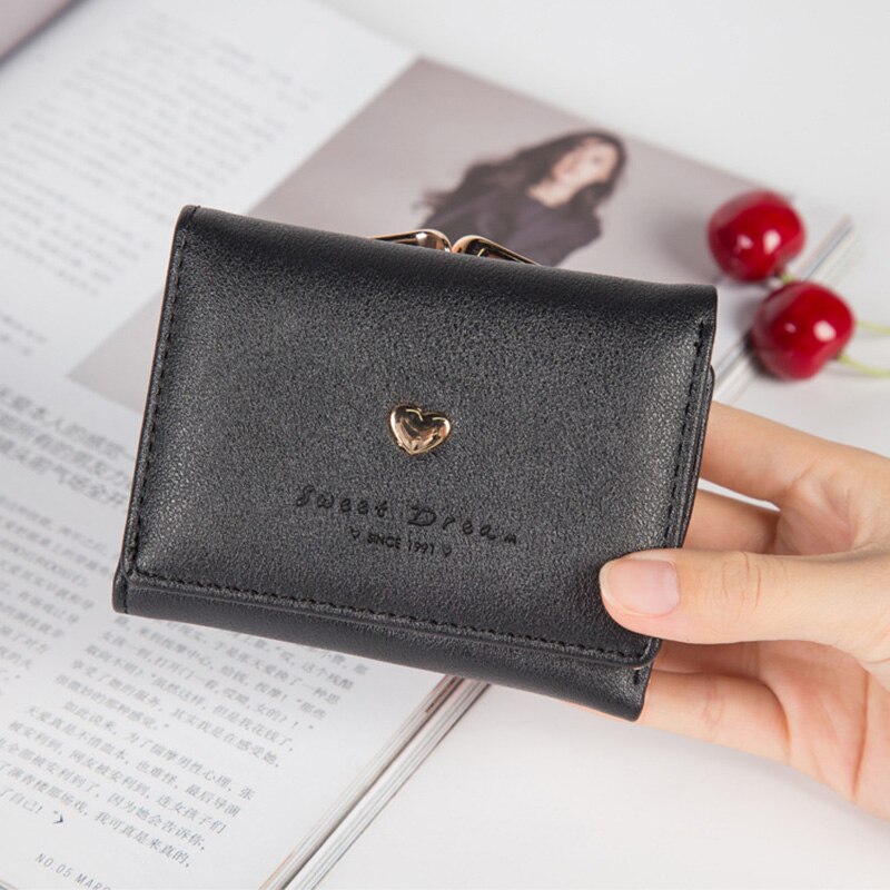 Mara's dream dames portemonnee letterpatroon hart dames korte portemonnee kaarthouder dames portemonnee munt portemonnee bankpashouder: C zwart