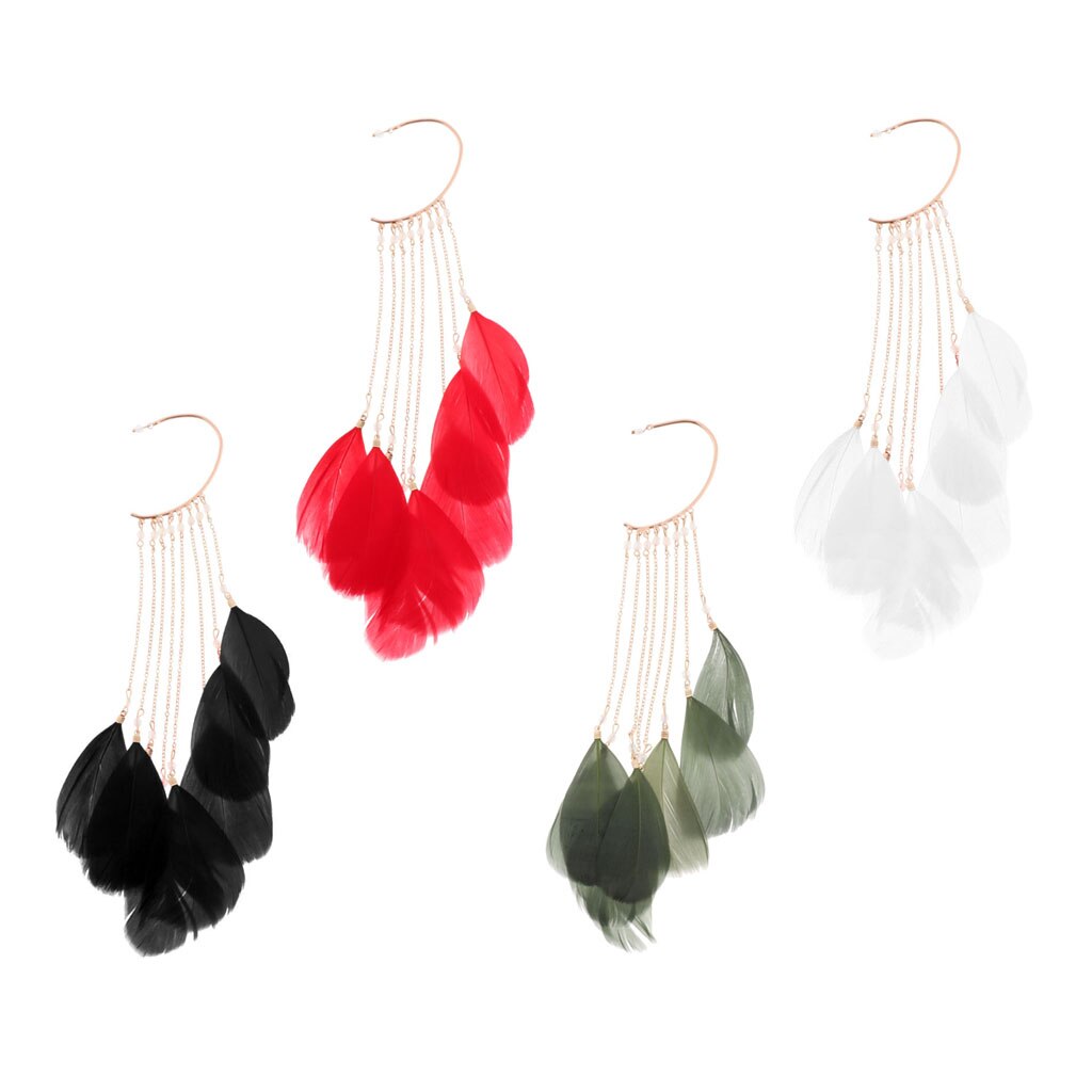 Oreille chenille grimpeur bohême plume perlée longue gland balancent goutte manchette boucles d'oreilles