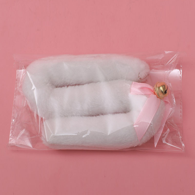 Plush Long Cat Tail with Ribbon Bowknot Bell Plush Furry Cat Ears Headwear White Lace Women Girls Party Cosplay