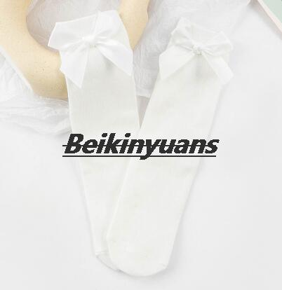 Scaldamuscoli per bambini colore puro bowknot calza per bambini fiocco calze dritte heelless ragazza Legwarm: white