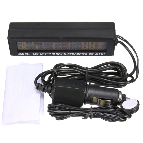 Monitor cigarettuttag 12v/24v 3 in1 bil fordon digital lcd klocka in/ut bil termometer batteri voltmeter spänningsmätare