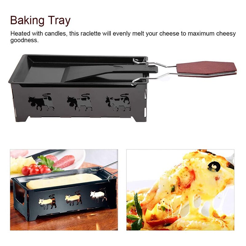 Ost raclette, bærbar non-stick ost raclette rotaster bakebrett komfyr med wodd håndtak grillverktøy
