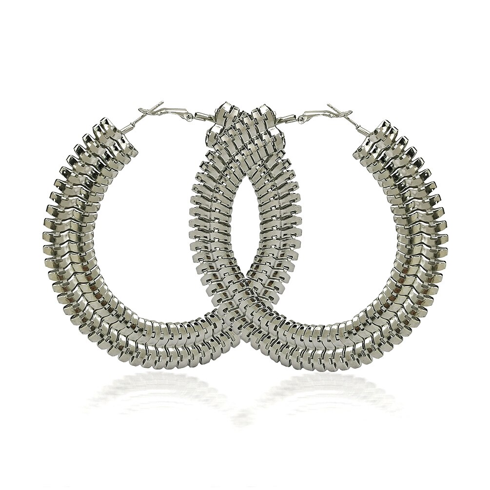 Tykt metal store bøjleøreringe til kvinder cirkel kæde erklæring store øreringe kvinder smykker gylden sølv farve ukmoc: Sølvøreringe