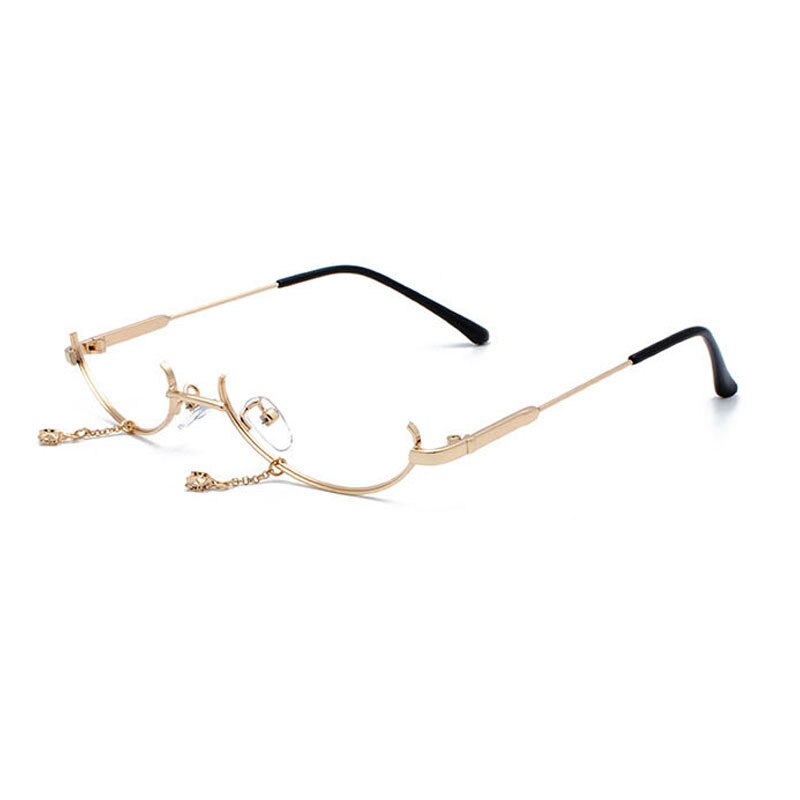 SO&amp;EI Ins Popular Vintage Lower Half Frame No Lens Women Glasses Frame Water Pendant Chain Decorative Glasses Empty Frame: Golden