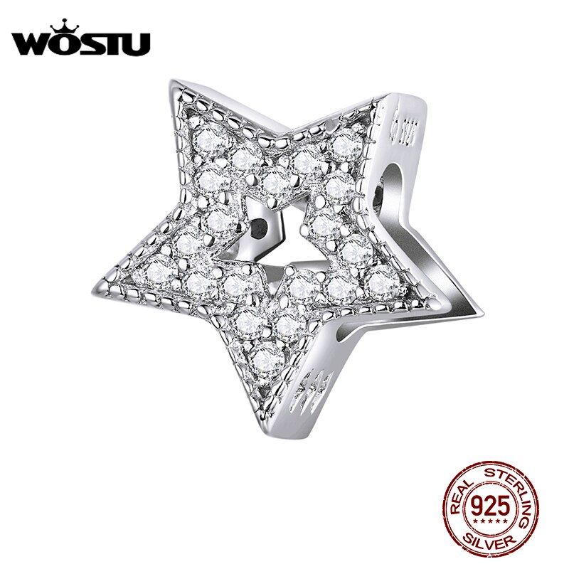 WOSTU Dazzling Zircon Star Charms 925 Sterling Silver Shiny Star Bead Pendant Fit Original Bracelet Wedding Jewelry CTC210