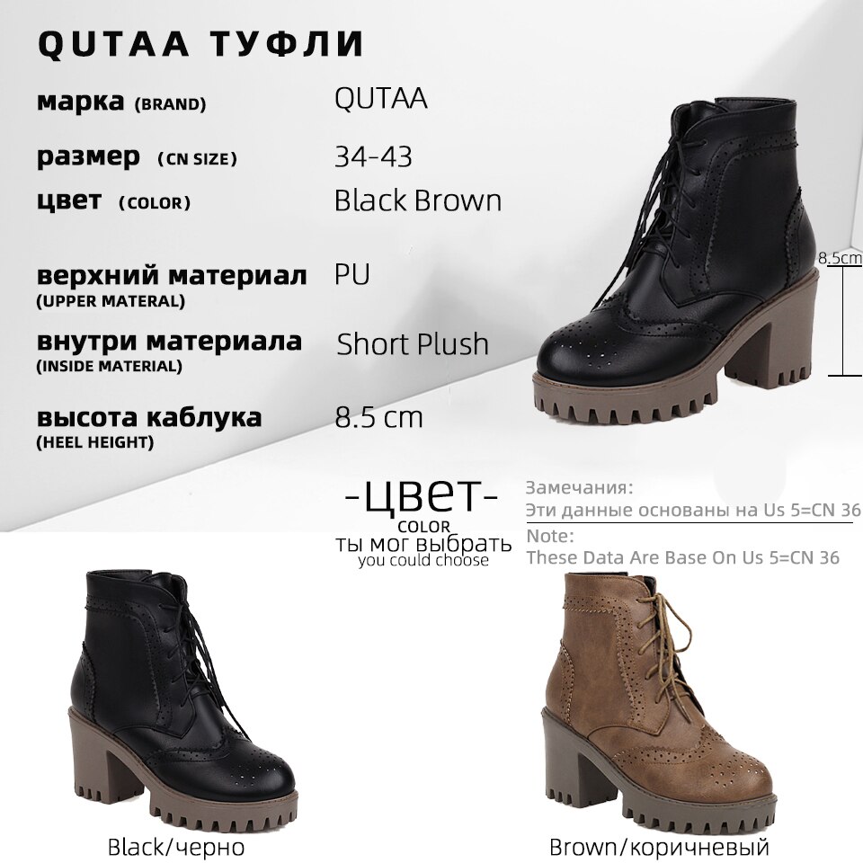 QUTAA Plattform runden Zehe lässig Knöchel Stiefel Platz hoch Hacke kurz Stiefel Spitze hoch Reißverschluss alle Spiel Frauen Schuhe Größe 34-43