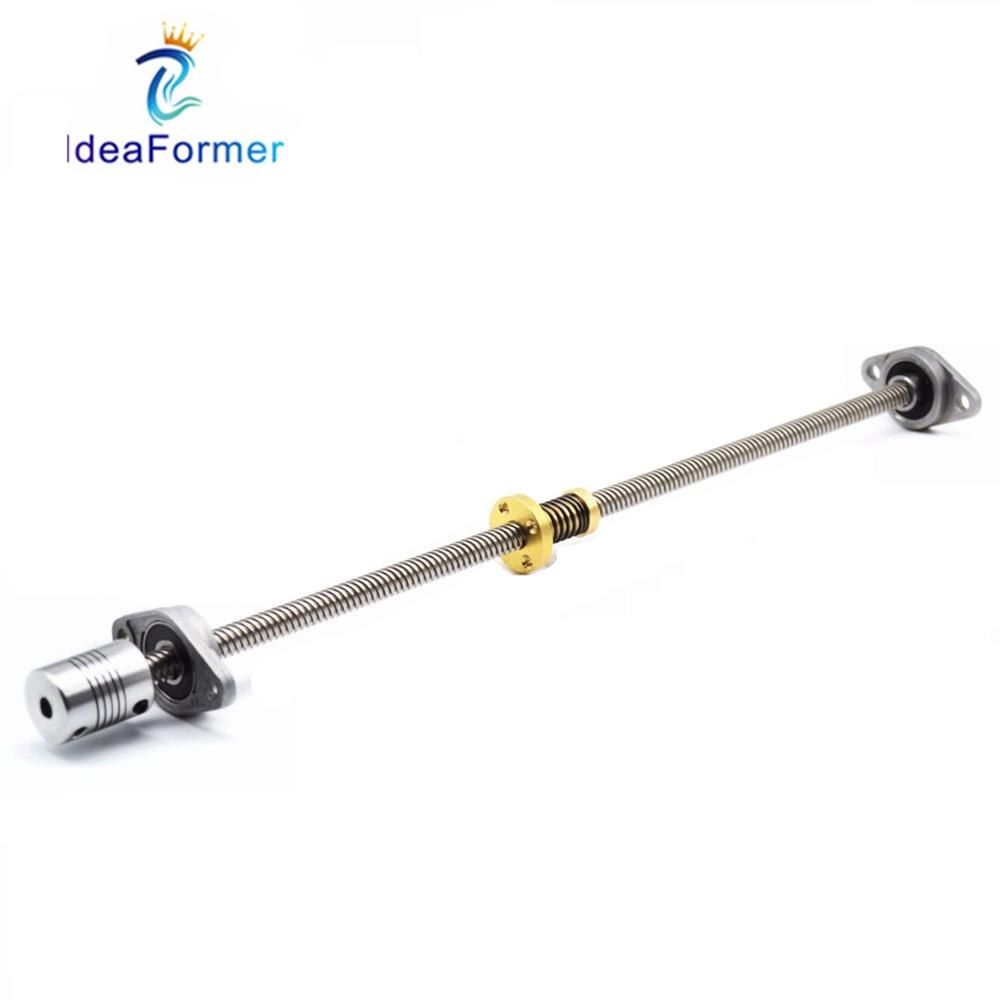 T8 Trapezoidal Lead Screw 150-600mm+Anti-Backlash Nut+KP08/KFL08 Bearing Bracket+5*8mm Flexible Coupling For 3D Printer Parts.