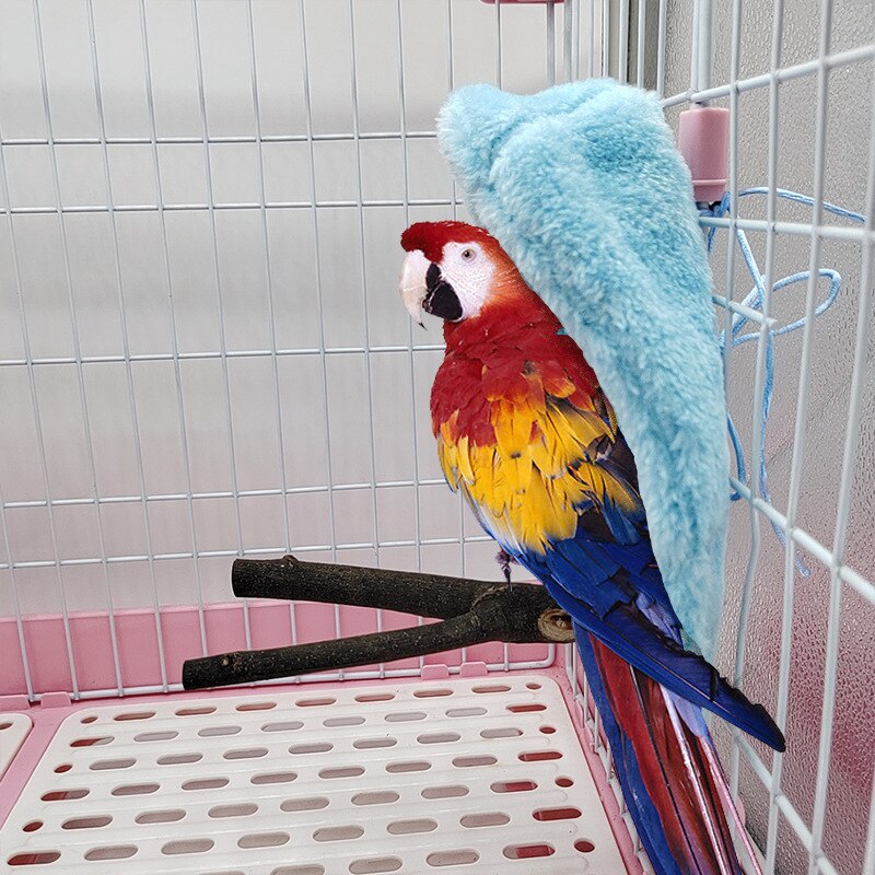 Hiver en peluche oiseaux hamac doux Cape cabane lit pour perruche calopsitte Conure Budgie Cockatoo FPing: Bleu / S